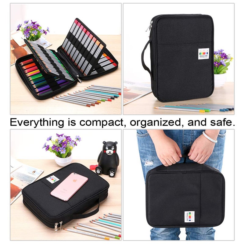 BTSKY Portable Colored Pencil Case - Colored Pencil Organizer Holds 166 Pencils or 112 Gel Pens Large Capacity Zippered Pencil Holder Gel pens (Black) - Image 4